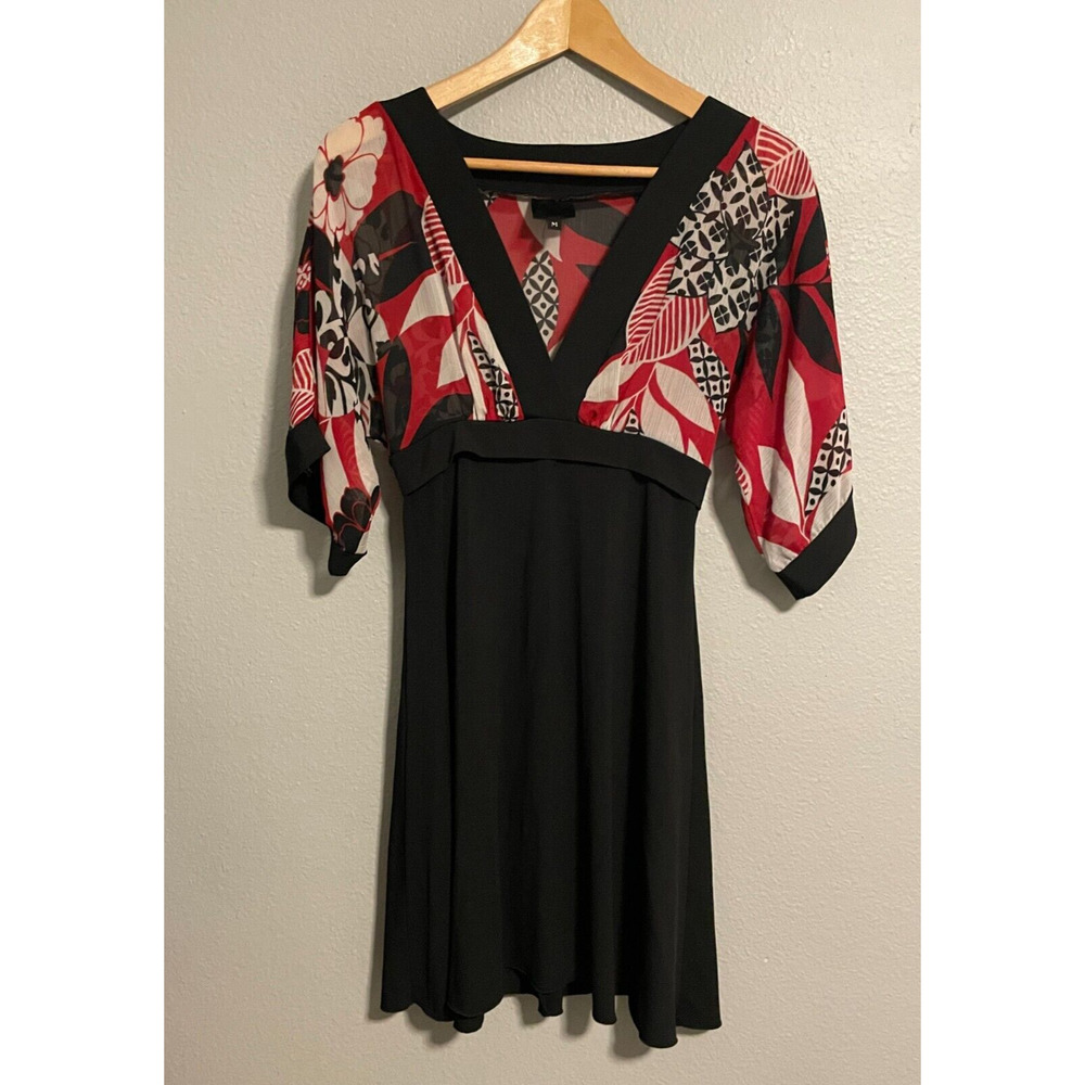 Vintage Womens Dress Medium Red Abstract Babydoll Semi Sheer Whimsigoth Y2K READ